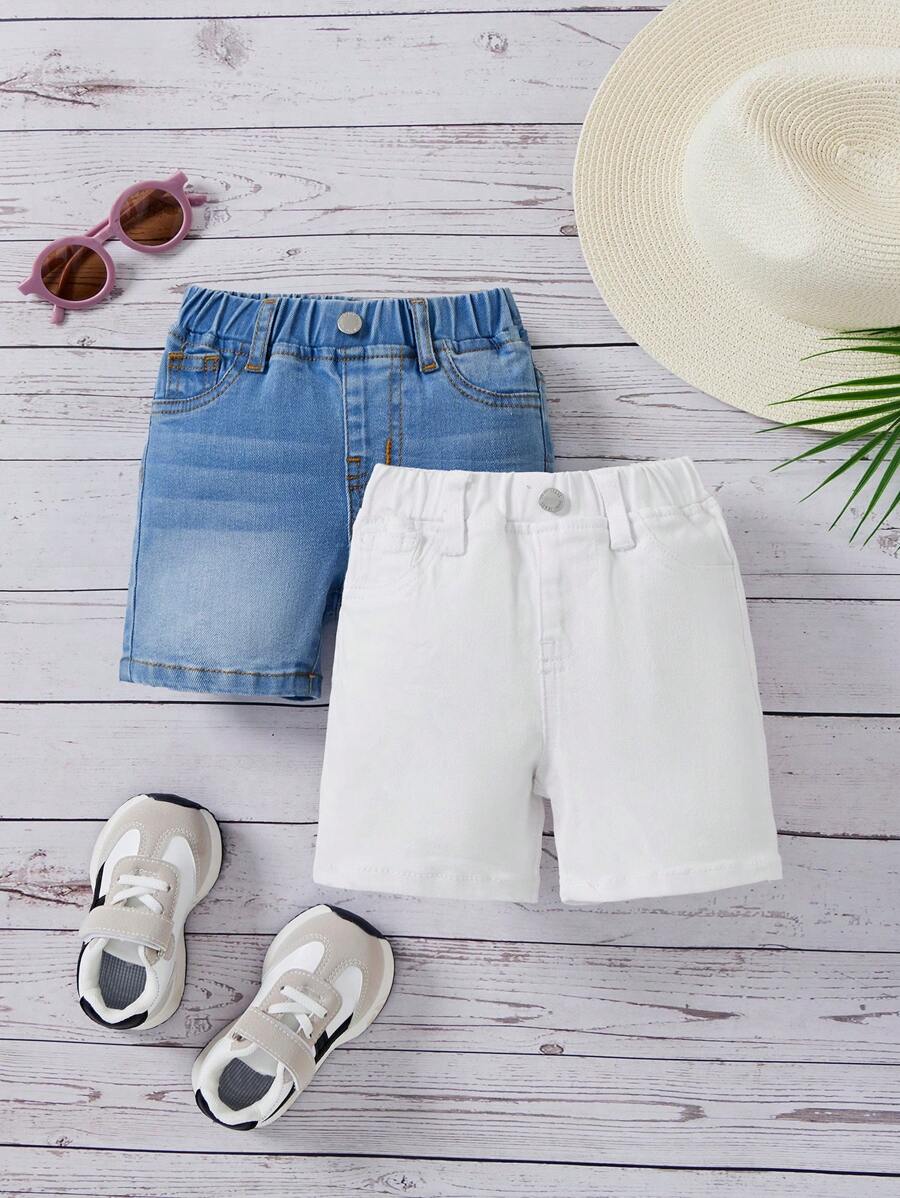 SHEIN 男婴两件套松紧腰洗水牛仔短裤，男婴夏季