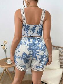 SHEIN SunnyBelle Set da 2 pezzi casual da donna taglia comoda, composto da canotta con stampa floreale e pantaloncini, ideale per le vacanze