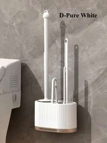 SHEIN 4pcs Toilet Brush Set, Wall-Mounted Bathroom Cleaning Brush With No Dead Ends, Four-In-One Light Luxury Toilet Cleaning Brush Holder, Bathroom Cleaning Tool, Bath Accessories Bathroom Decor Summer