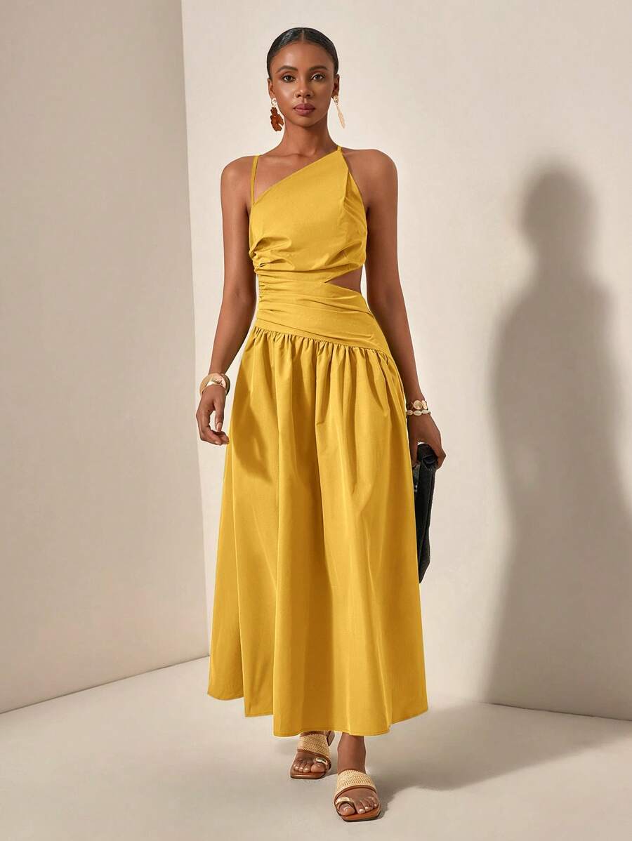 Zivah Nouvelle robe longue asymétrique avec dos nu, détail de bretelles croisées et découpes, style décontracté de villégiature, printemps/été - B