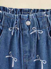 SHEIN Girls Casual Straight Printed Denim Jeans - Medium Wash - View 7