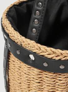 ROMWE Goth Moda feminina contraste cor caveira decoração bolsa de ombro tecida