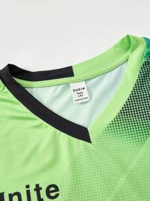 SHEIN 2pcs/Set Teen Boy & Teens Boys Casual Versatile Comfortable Number Print V-Neck Loose T-Shirt & Shorts Knit Sports Set - Multicolor - View 4