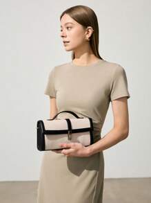 SHECARRY 女士简约时尚休闲手提包，日常使用 - 黑與白 - 查看 5