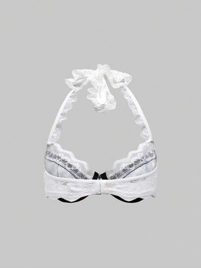 J-Fashion Top-bustier à encolure ras-du-cou, lanières nouées, armatures, patchwork de dentelle à imprimé léopard, style mode Y2K