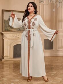Al Najma Plus Size Women's Turkish Style & Arabic Design Kaftan Dress - Apricot - View 4