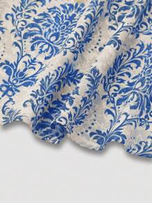 Flirla 加大码夏季度假纯色夹克和全印花吊带连衣裙套装 - 淺藍色 - 查看 6