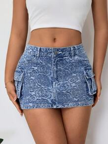 SHEIN SXY Casual Way Out Sexig Dam Denim Distressed Kjol - Blå - Visa 4