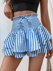 Zolique Striped Print Layered Hem Casual Summer Shorts - Multicolor - View 4