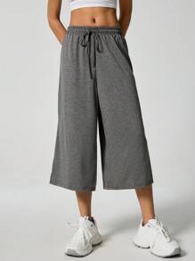 SHEIN EZwear Pantalones capri de cintura con cordón de pierna ancha