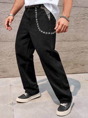 Manfinity Hypemode Blugi din denim la modă pentru bărbați, de culoare solidă, potriviti pentru vară