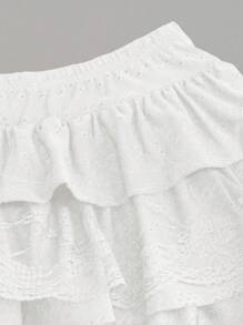 Sweetra Black Jacquard Textured Fabric With Lace Trim Y2K Layered A-Line Peplum Ruffle Skirt, Slimming Mini Skirt