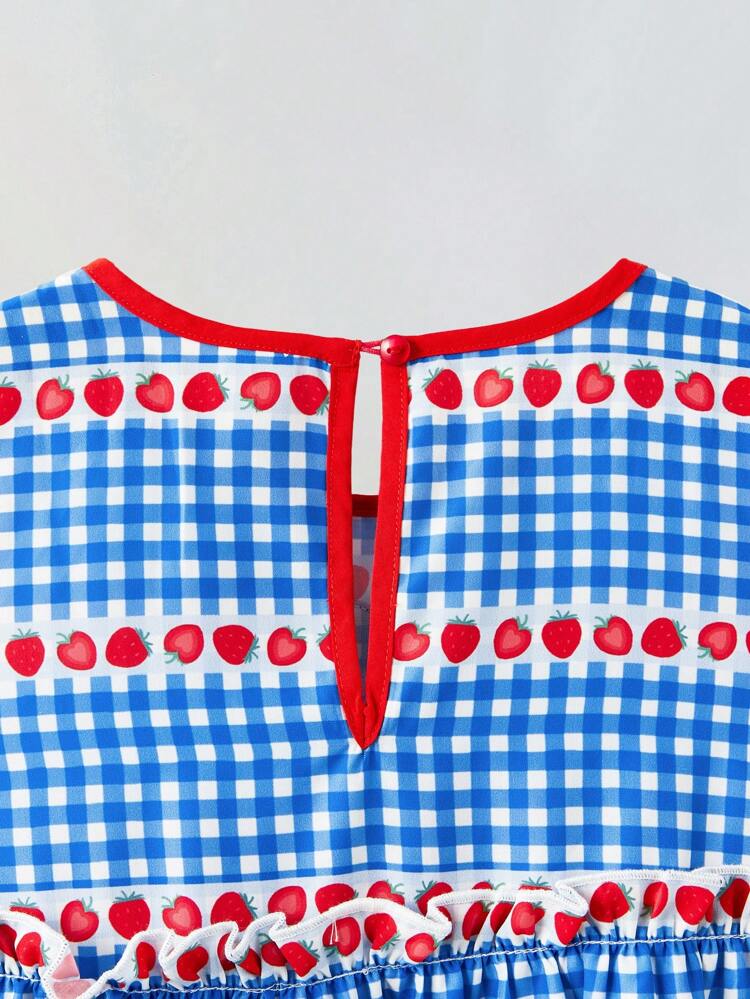 Young Girl Oversized Casual Plaid Pattern Contrast Color Dress