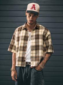 AXEPEAK Camisa casual estampada de manga corta, cuello vuelto y corte holgado para hombre, prendas de calle