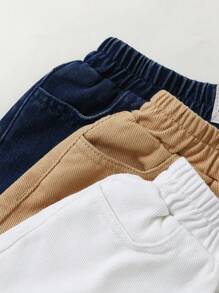 Set de 3 paquetes de bermudas de mezclilla DENIMLY para niños y jóvenes de uso diario, diseño unisex con parche de estrellas en la parte delantera, cintura elástica, ajuste holgado cómodo y múltiples bolsillos.