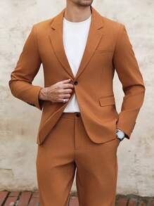 Manfinity Bizformal Conjunto de traje casual de una sola de botones con chaqueta y pantalones para hombres, conjunto de traje formal de negocios con chaqueta de botones delanteros y pantalones a medida, y conjunto de ropa de traje de chaleco de 2 piezas para hombres