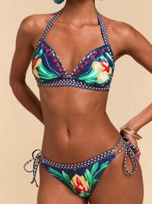 Travachic Bộ đồ bơi bikini hở lưng họa tiết hoa gợi cảm cho nữ - Nhiều màu - Xem 3