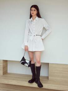 MOTF STUDIO RHINESTONE BOW DETAIL BUTTON UP SHIRT - White - View 4