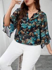 Modelyn Camicetta ampia con scollo a V, design con bottoni e stampa floreale, taglie comode