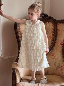 DAZY Young Girl' Heavy Embroidery & Ruffled Hem Party Dress,Girls Summer Outfits - White - View 7