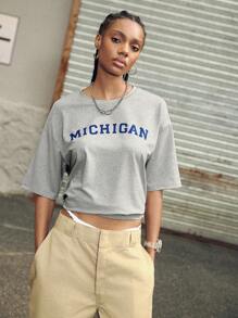 Streetz SHEIN Sport Camiseta holgada informal con estampado para mujer, apta para hacer deporte y uso diario