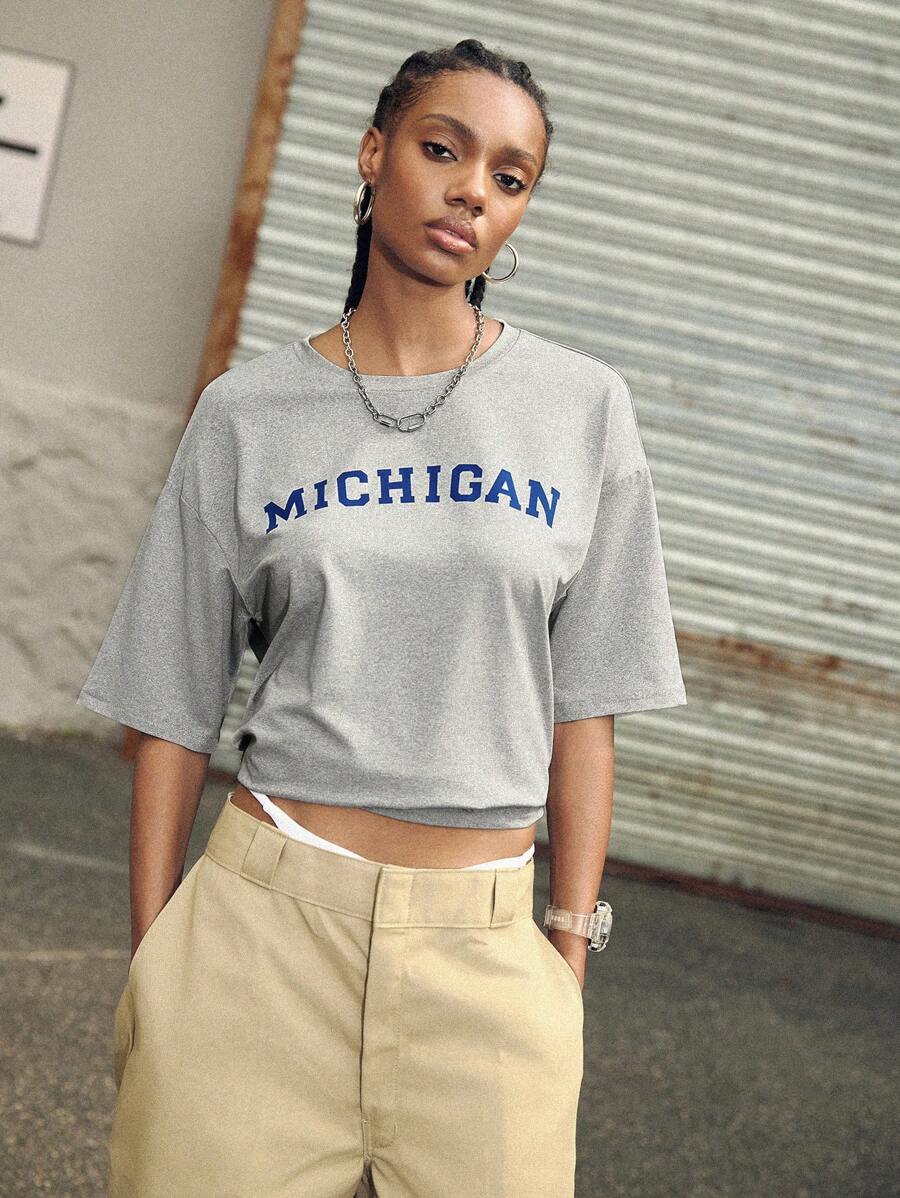 Streetz SHEIN Sport Camiseta holgada informal con estampado para mujer, apta para hacer deporte y uso diario