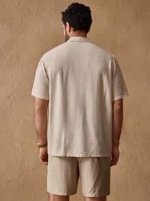 Manfinity VCAY 2pcs Men's Casual Woven Loose Guayabera Collar Short Sleeve Shirt And Drawstring Waist Shorts Set - Multicolor - View 4