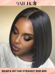 浅色 Yaki 直发无胶鲍勃假发 预剪 4x4 蕾丝前部真人发假发 预拔 可直接佩戴 短款鲍勃蕾丝闭合真人发假发 自然黑色