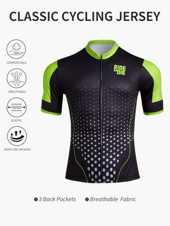 Manfinity Sport Polished Maillot de cyclisme pour homme avec imprimé de lettres et zip bicolore, vêtements d'entraînement pour la course