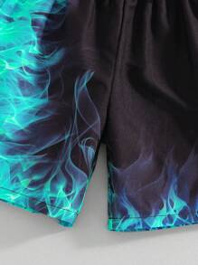 SHEIN 青少年男童休闲霓虹夜光效果泳裤，适合海滩、游泳、冲浪等运动 - 藍色 - 查看 6