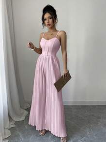 Elenzga Women's Fashion Pleated Jumpsuit, Spring/Summer - Baby Pink - View 6