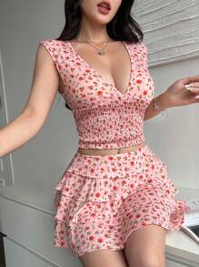K-Vae Set da 2 pezzi donna composto da canotta aderente e minigonna a vita ultra bassa a più strati