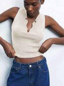 Maija Women's Ivory Color Casual Sleeveless V-Neck Ribbed Knit Tank Top,Sexy&Fashionable Wear For Office/Business,Autumn Outfits For Women, Casual Blouses For Ladies - White - View 4