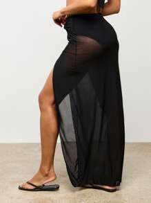 AiiRZ Sheer Ruched Sarong Maxi Skirt With Side Split