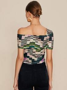 Chiquease Women's Fitted Asymmetrical Print Short Sleeve Top - Multicolor - View 2