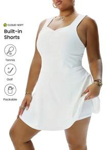 CourtClass 大码女式纯色褶皱无袖针织运动连衣裙