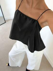 Siren Gaze Women's Sexy Solid Color Lace-Up Asymmetrical Camisole Party Black Summer - Black - View 5