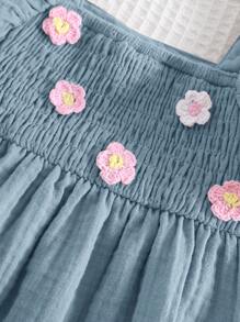 Cozy Pixies Baby Girl 3D Floral Collar Ruffle Sleeveless Top & Elastic Waist Shorts 2 Pieces Set