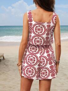 SHEIN Bộ 2 món/Bộ áo không tay và quần short thường ngày cho bà bầu, phù hợp cho mùa hè - Đỏ - Xem 2