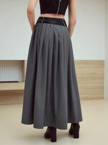 MOTF STUDIO 褶皱开衩裙 - 灰色 - 查看 5