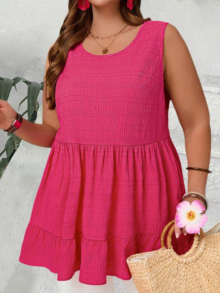 Blusa de verano de cuello redondo de unicolor para mujer talla grande, top rosa, vacaciones de verano, vacaciones para mujeres, simple y de moda para uso diario, regalos para la madre, vibraciones de vacaciones, primavera, uso casual, bohemio