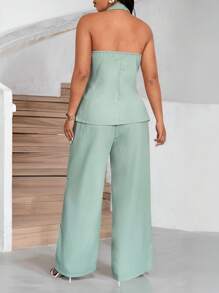 Celure Große Größen Set aus einfachem, elegantem, einfarbigem, einreihigem V-Ausschnitt, rückenfrei Weste und gerade geschnittener Hose