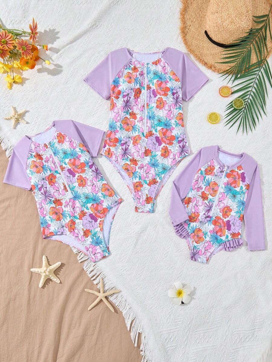 Women's New Two-Tone Half Zipper Beach Vacation One-Piece Swimsuit For Summer - Multicolor - View 1