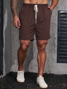 Manfinity Homme Plus Size Men's Drawstring Waist Insert Pockets Casual Versatile Shorts