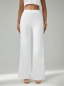 SHEIN Tall 纯色高腰阔腿裤 喇叭裤 阔腿裤 正装裤