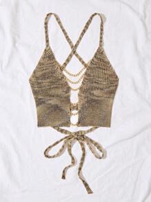 Breezaya Solid Color Knotted Camisole Knit Sleeveless Top - Multicolor - View 4