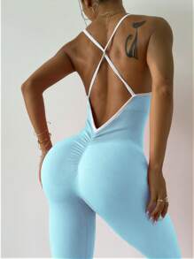 Slayform Women's Yoga Ribbed Jumpsuit - Baby Blue - View 4