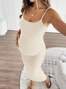 SHEIN Solid Color Maternity Rib Tank Dress