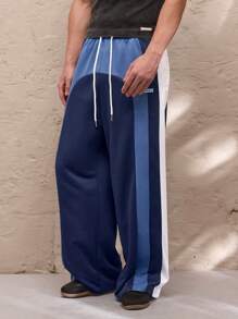 SWAVVY Pantalones rectos de punto de ajuste holgado de moda casual para hombre con diseño de parches - Multicolor - Ver 1