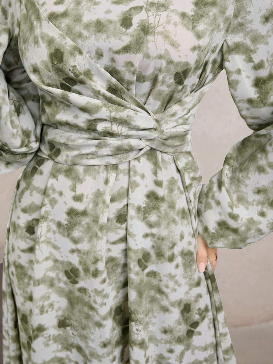 Veilorie 女士扎染腰部收腰圆领长袖连衣裙